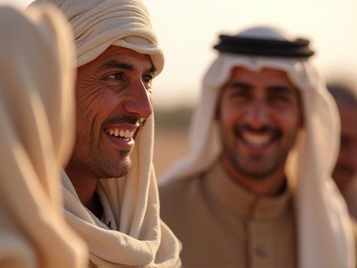 Sorrisi autentici e scambi culturali sinceri durante un incontro con una famiglia beduina, momento di vera connessione.